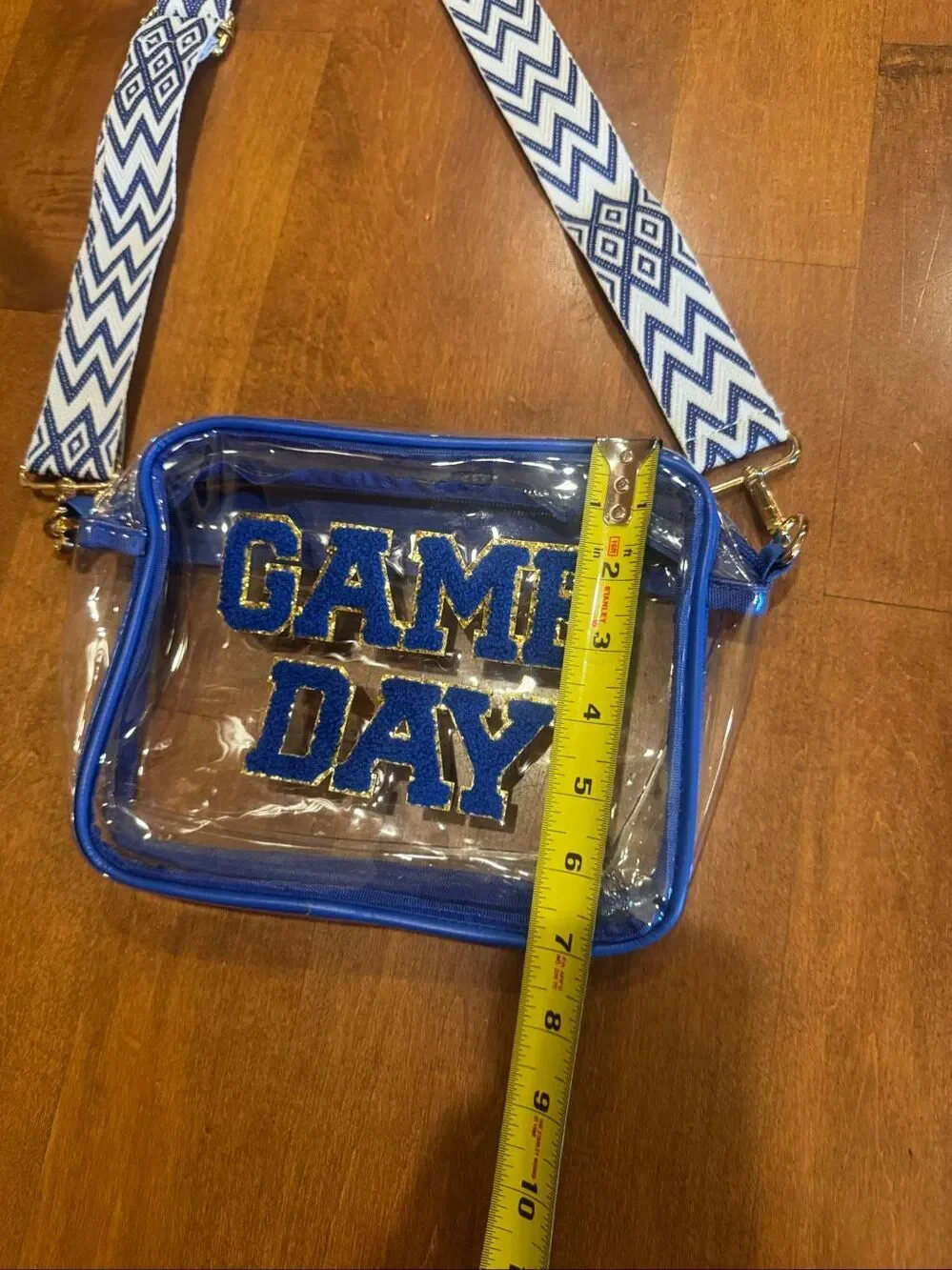 New Clear Game Day Stadium Crossbody Bag Blue Chenille Adjustable Strap Concert